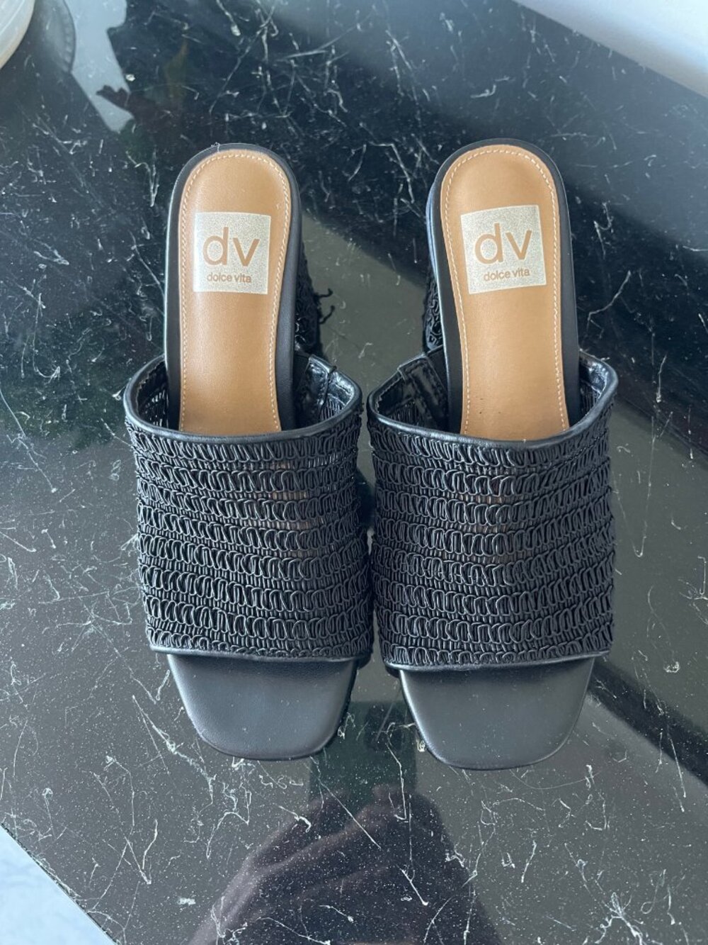 Dolce Vita Black Woven Block Heel Mules New Sz 8 $100 Retail